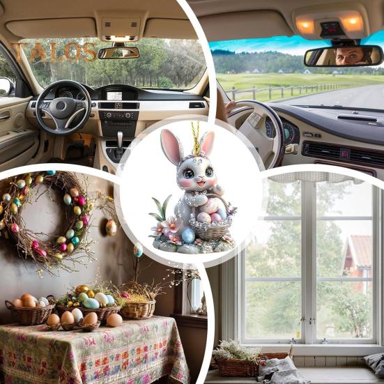 1/3Pcs Easter Cartoon Bunny Hanging Decorations with Lanyard Easy To Hang 2D Acrylic Ornaments Rearview Mirror Pendants