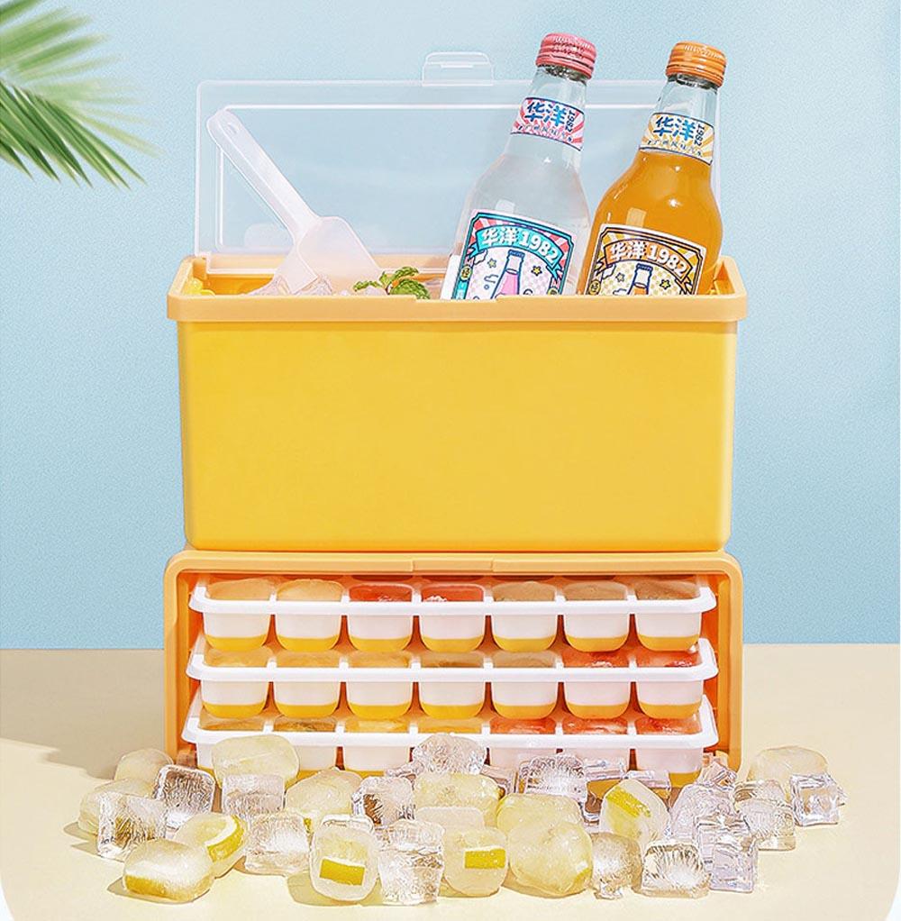 Portable Pull-out Ice Box Ice Cube Tray Maker Mold Multi-Layer 42 Grid Drawer Maker Summer Ice Freezer Container.