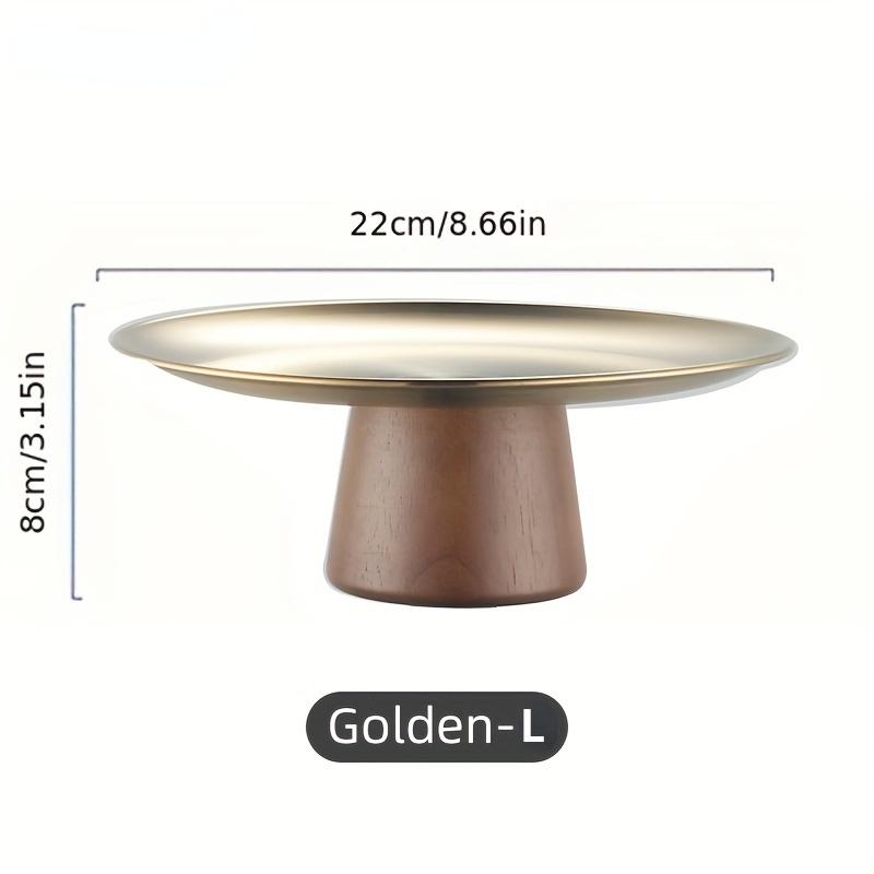Stainless Steel Cake Tray Wooden Base Fruit Display Plate Dessert Plate Dining Table Home Decoration Ornaments