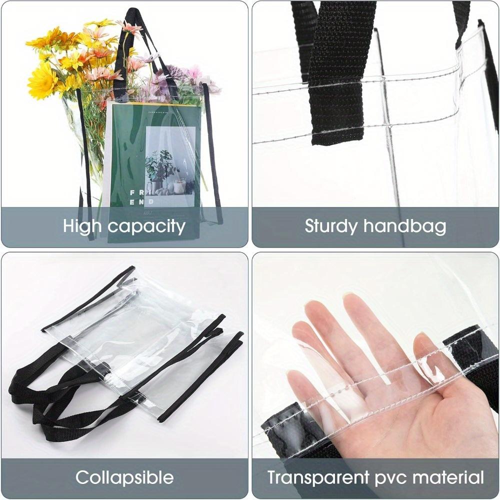 4pcs Clear Tote Bags Large Clear Plastic Tote Bag with Handles for Work Sports Stadium Beach Birthday Handbag Wrapping Bags