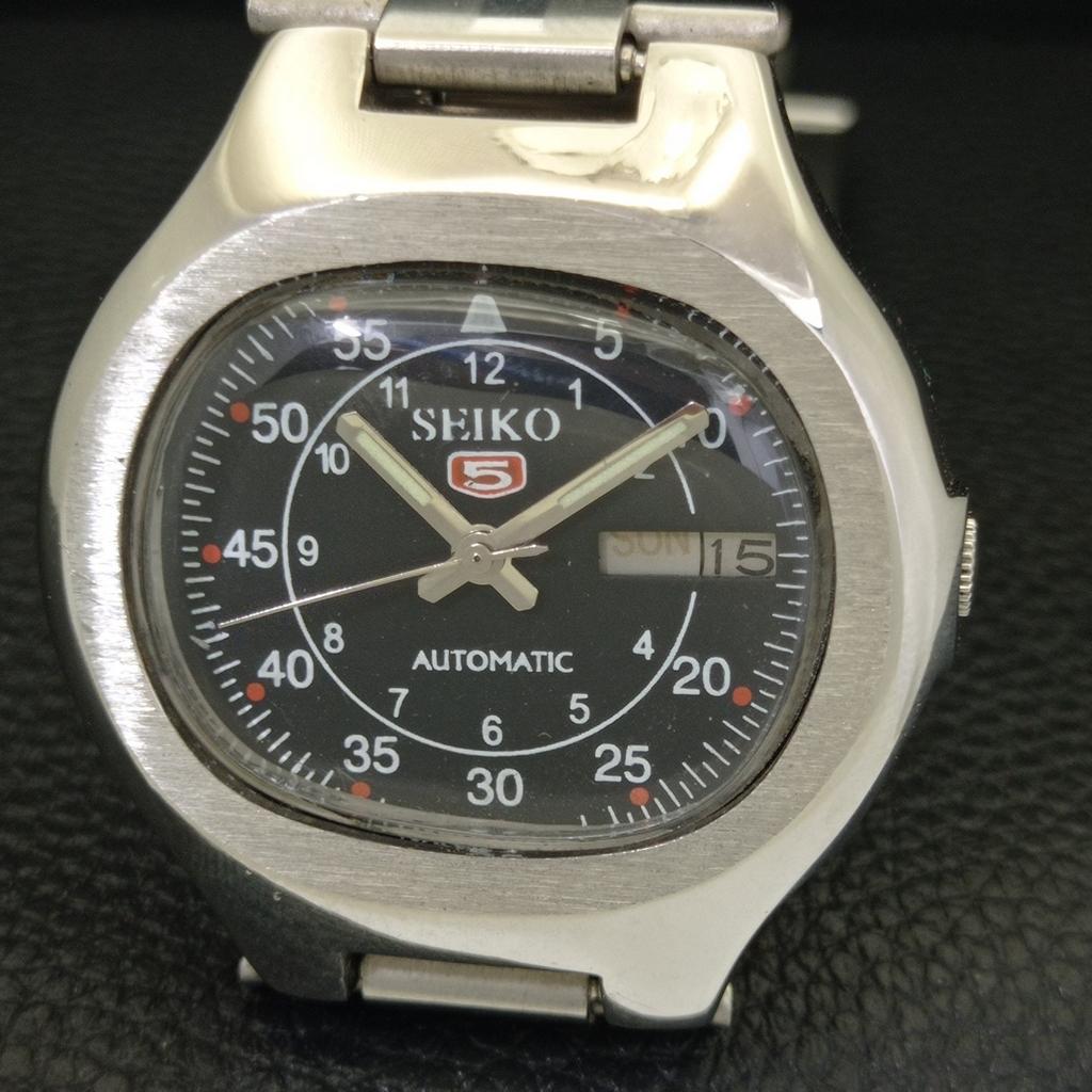 GENUINE VINTAGE SEIKO 5 AUTOMATIC 7019A JAPAN MENS BLACK DIAL WATCH A702473-5 R124-a702473