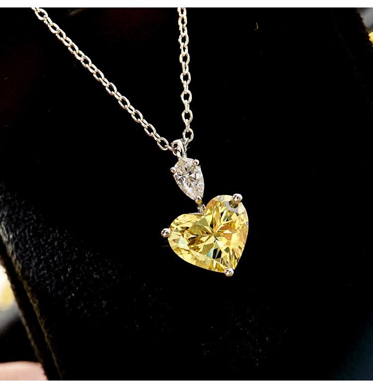 Sparkling Yellow Cubic Zirconia Necklace for Women's Wedding Anniversary Party Luxury Accessories Gifts Fashion Jewelry Pendant