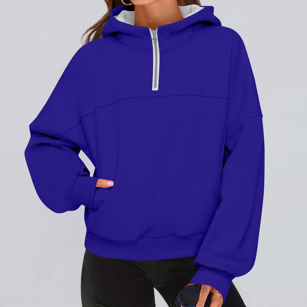 Women's Fashionable Solid Color Hooded Long Sleeved Sports Casual Pullover Sweatshirt Top