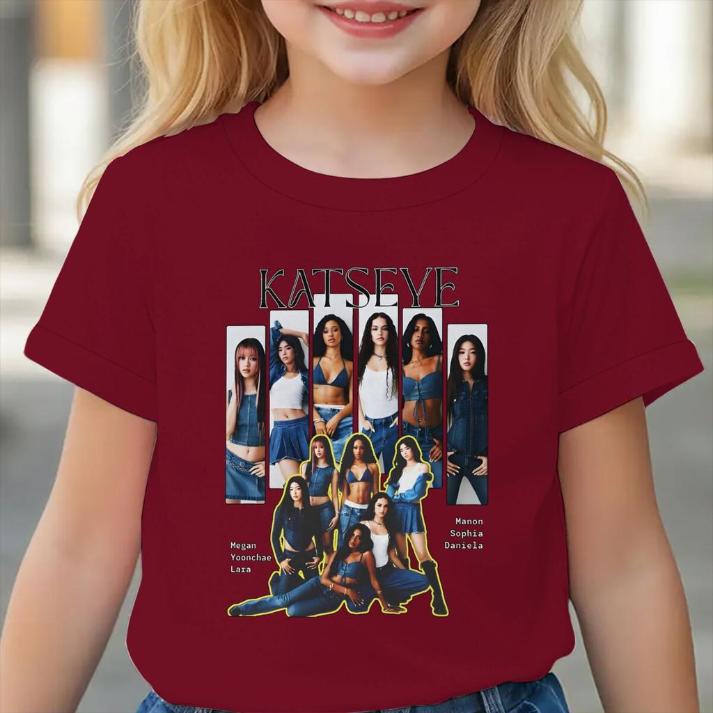 KATSEYE Print T-shirt for Kids Casual Summer Top with Katseye Pattern Short Sleeve Tee Youth Girl Streetwear Fashion Tops