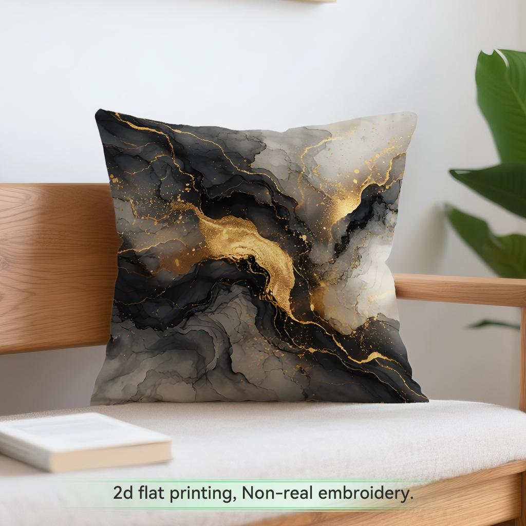 1 Black Gold Marble Light Luxury Cushions Pillowcase Polyester Cushion Cover Throw Pillow Pillowcover Home Car Sofa Decor