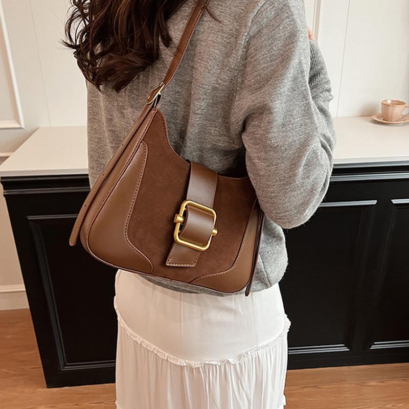 Autumn Winter Women's One Shoulder Underarm Bag Luxury Texture PU Suede Commuter Handbags Vintage Versatile Crossbody Bags