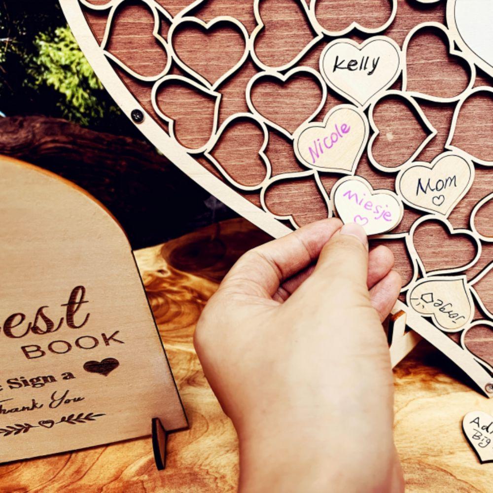 Semnează Cartea Carte Nuntă Carte Oaspeți Nuntă Inimi de Lemn Panou Mesaje Alternativă Carte Oaspeți Oaspeții Semnează