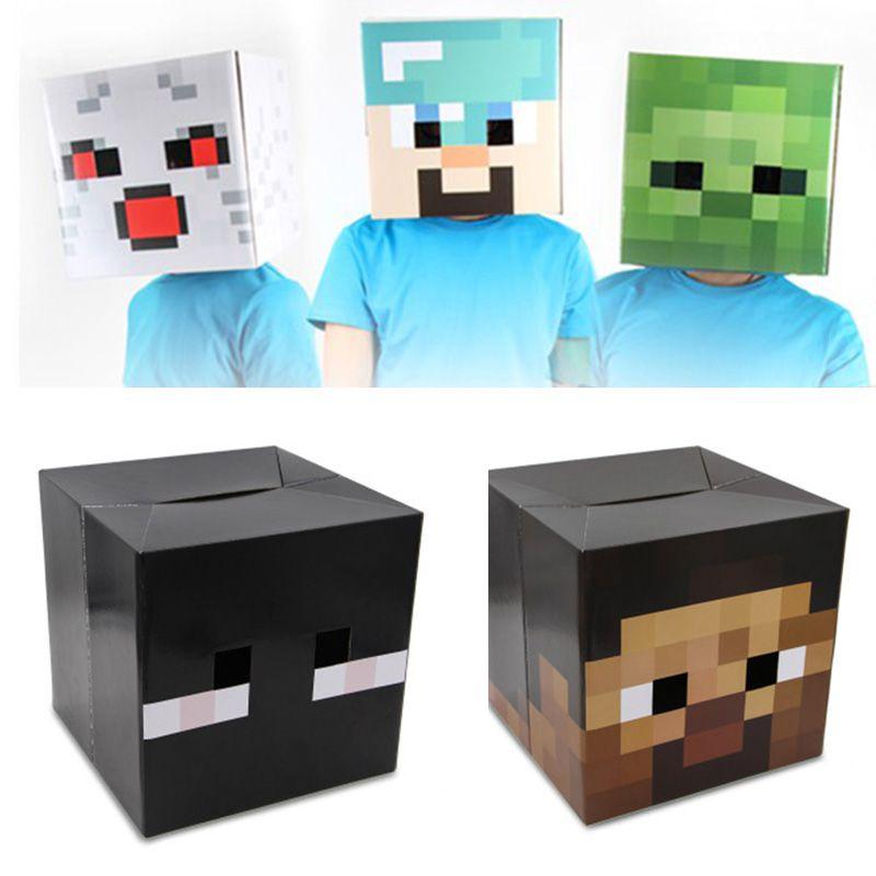 Minecraft Cardboard Head Cover Box Featuring Iconic Steve Creeper Enderman Design For Kids' Cosplay