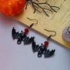 Gothic Punk Black Bat Dangle Earrings For Women Red Crystal Beads Dark Style Bat Drop Earring Halloween Party Horror Jewelry