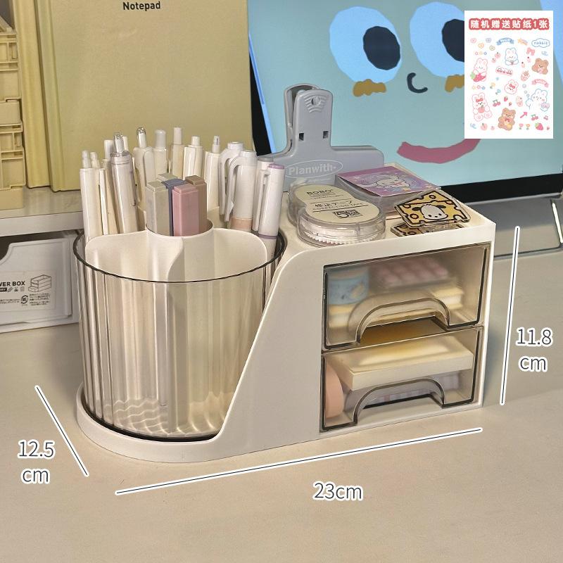 Rotating Pen Holder Large Capacity Desk Organizer with Drawer 360° Spinning Pencil Stand for Office School Home