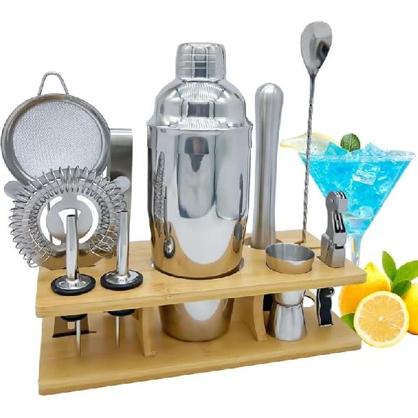 Bartender Kit 11-Piece Cocktail Shaker-Muddler for Cocktails 25oz Boston Shaker-Bar Accessories with Stylish Bamboo Stand Mix Drink Shaker kit