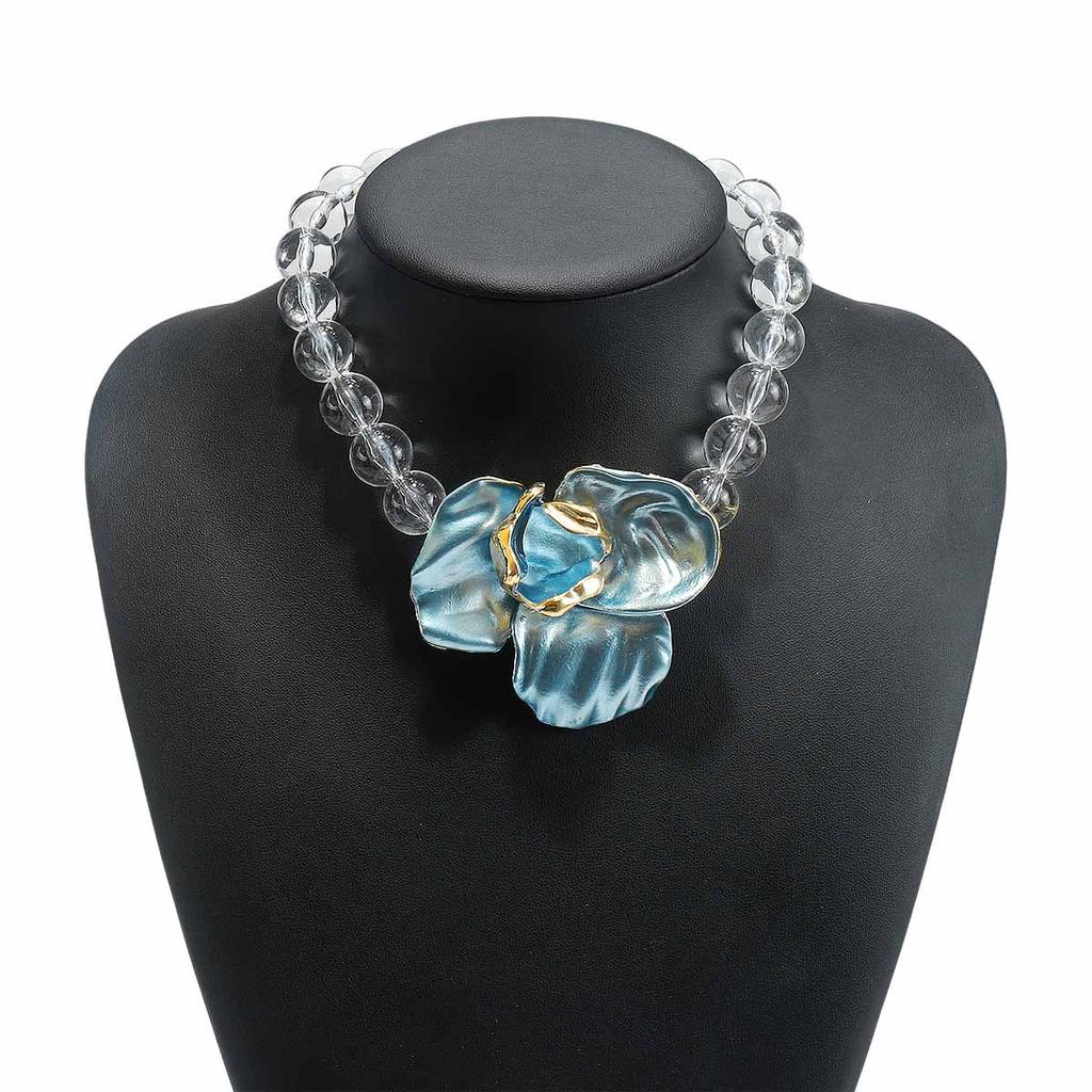 N11111 hot-selling creative transparent beaded electroplated flower necklace, personalized fashion solid color spray paint neck chain