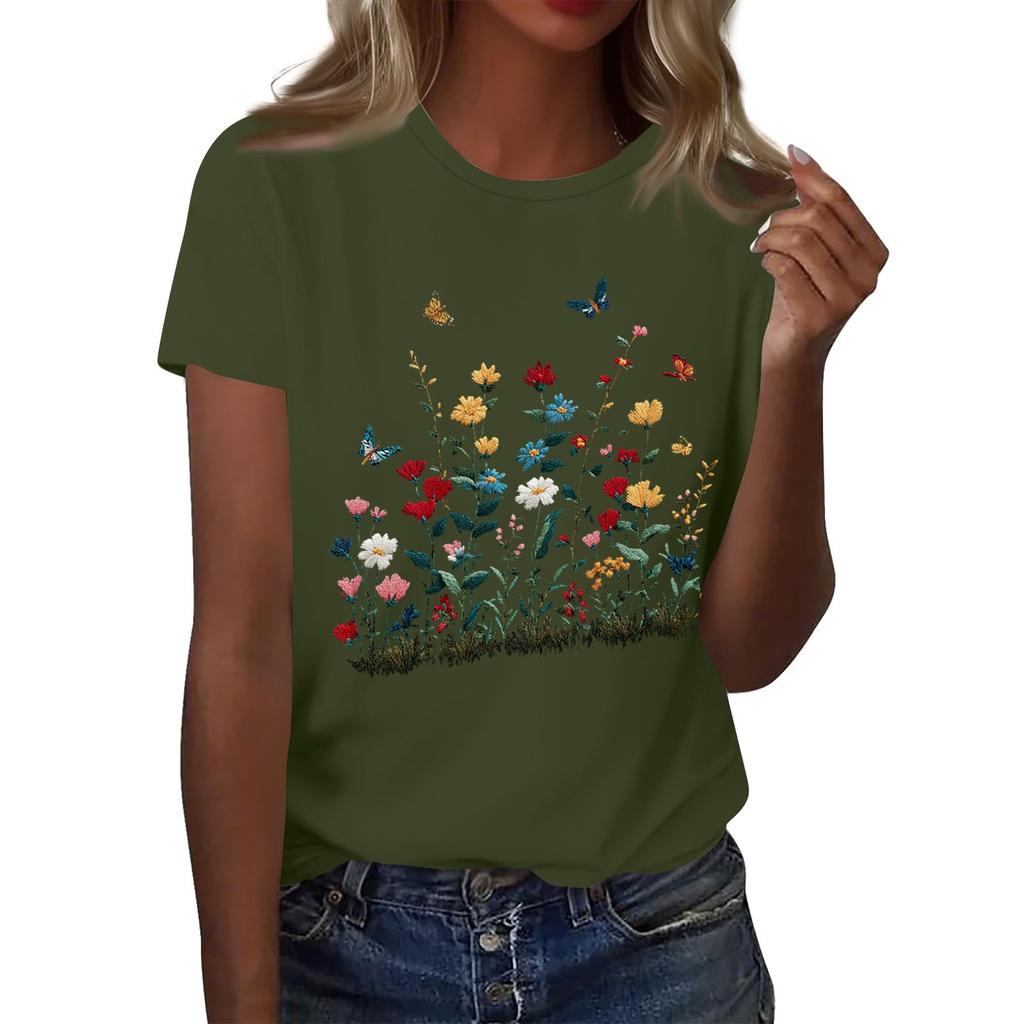 Damenmode Lässig Bedrucktes Rundhals Kurzarm T-Shirt Top T-Shirt Oberteil