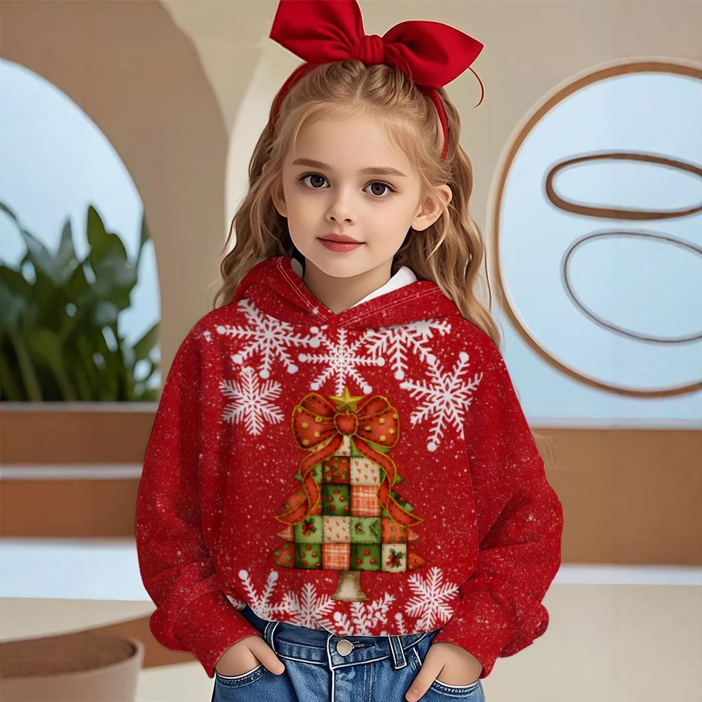 Autumn and Winter Children's Christmas 3D Printed Hooded Fashionable Versatile Trend Breathable Casual Hoodies & Sweatshirts (Girls)