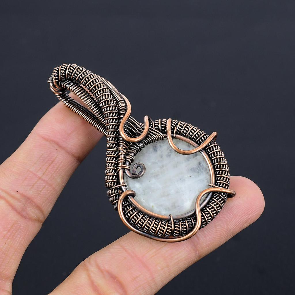 Moonstone 999 Copper Wire Wrapped Pendant, Handmade Gemstone Pendant, Gift For Mom Antique Jewelry