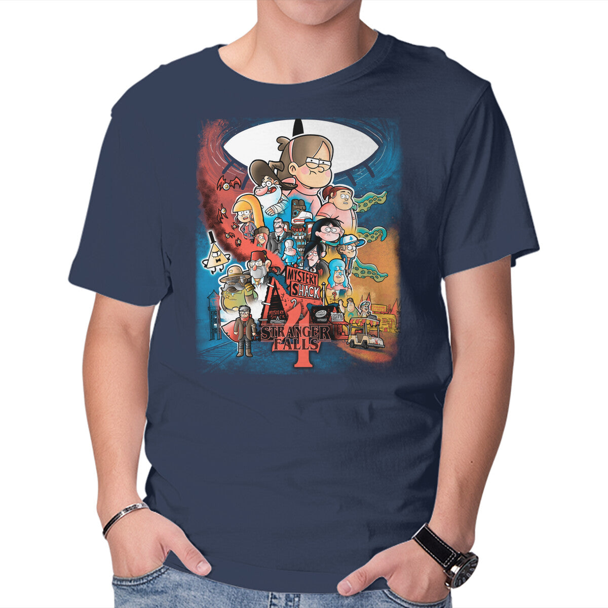 Unisex Crew Neck T-Shirt Stranger Falls 4 Graphic Short Sleeve Casual Tee M