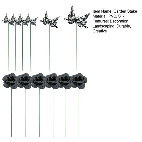 Garden Stake Durable Butterfly Black Rose Ground Stake for Holiday Parties Outdoor Decoration