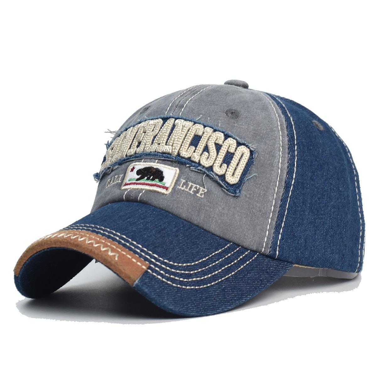 Verstellbare gewaschene Baumwoll-Baseballkappe für Herren mit Haifisch-Stickerei, distressed Sonnenhut für Outdoor-Fischerei und Reisen Adjustable gray