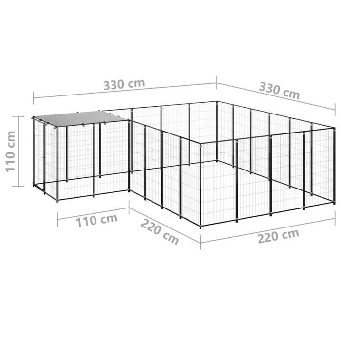VidaXL Chenil Noir 8,47 m² Acier Enclos pour Chiots Cage Chiens Extérieur 3082212