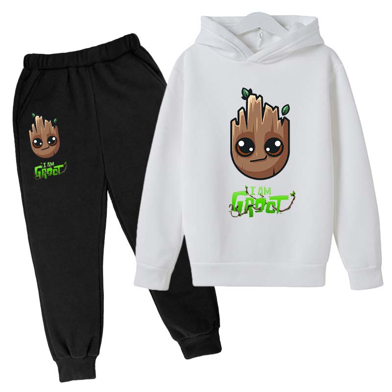 Marvel Hoodies for Boys Girls Cartoon Groot Hooded Pant Set Kids Cosplay Anime Pullover Sweatshirt Children Clothes 4-14Y