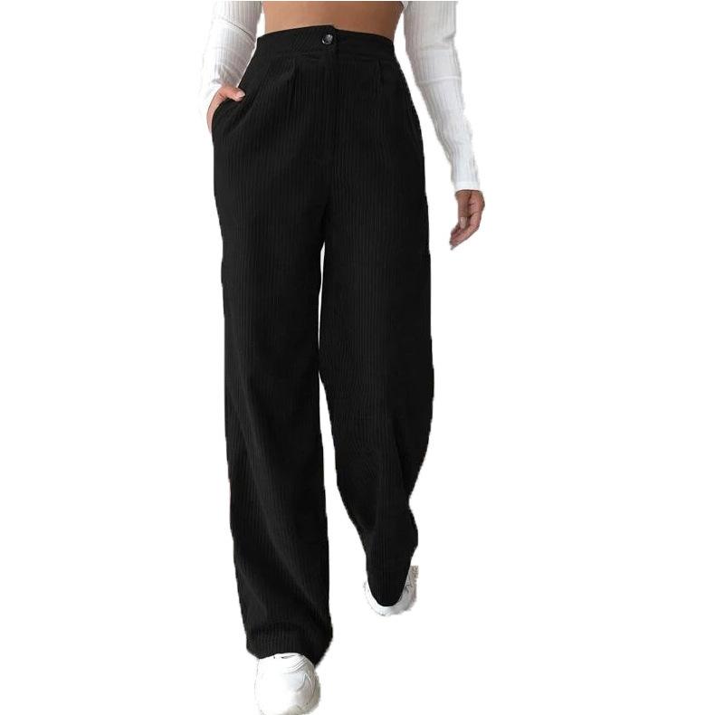 Women Straight Pants Winter Sense High Waist Slimming Warm Casual Solid Color Trousers Female