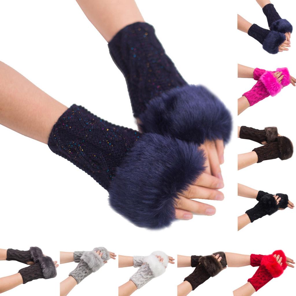 Women Girl Keep Warm Winter Faux Wrist Fingerless Gloves Mittens