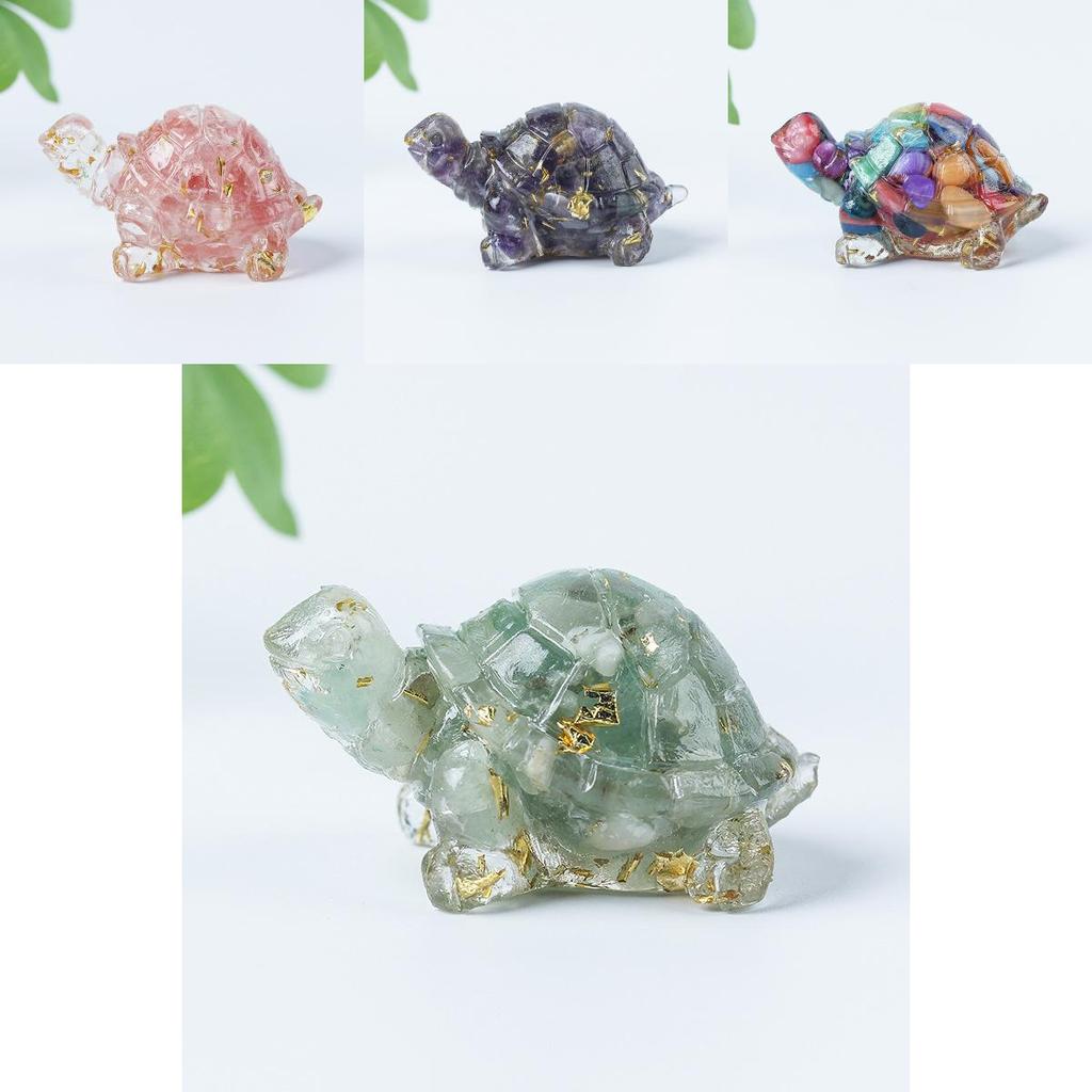Resin Turtle Aquarium Decor With Natural Crystal Chips For Home Office And Gift