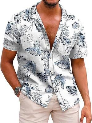 Tropical Leaf Print Short Sleeve Shirt, Casual Summer Wear for Men