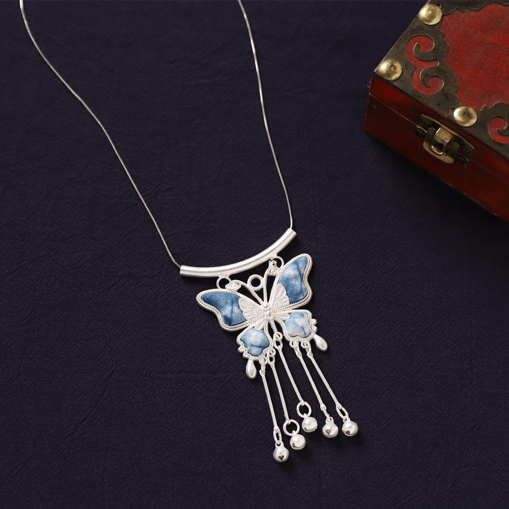 Ethnic style handmade necklace, vintage butterfly pendant, Chinese-style sweater chain