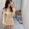 Temperament Slim-fitting Knitted Dress Women's Autumn and Winter Inner Cover Base Pure Desire Sexy Body Streamer Hip-wrapped Short Skirt