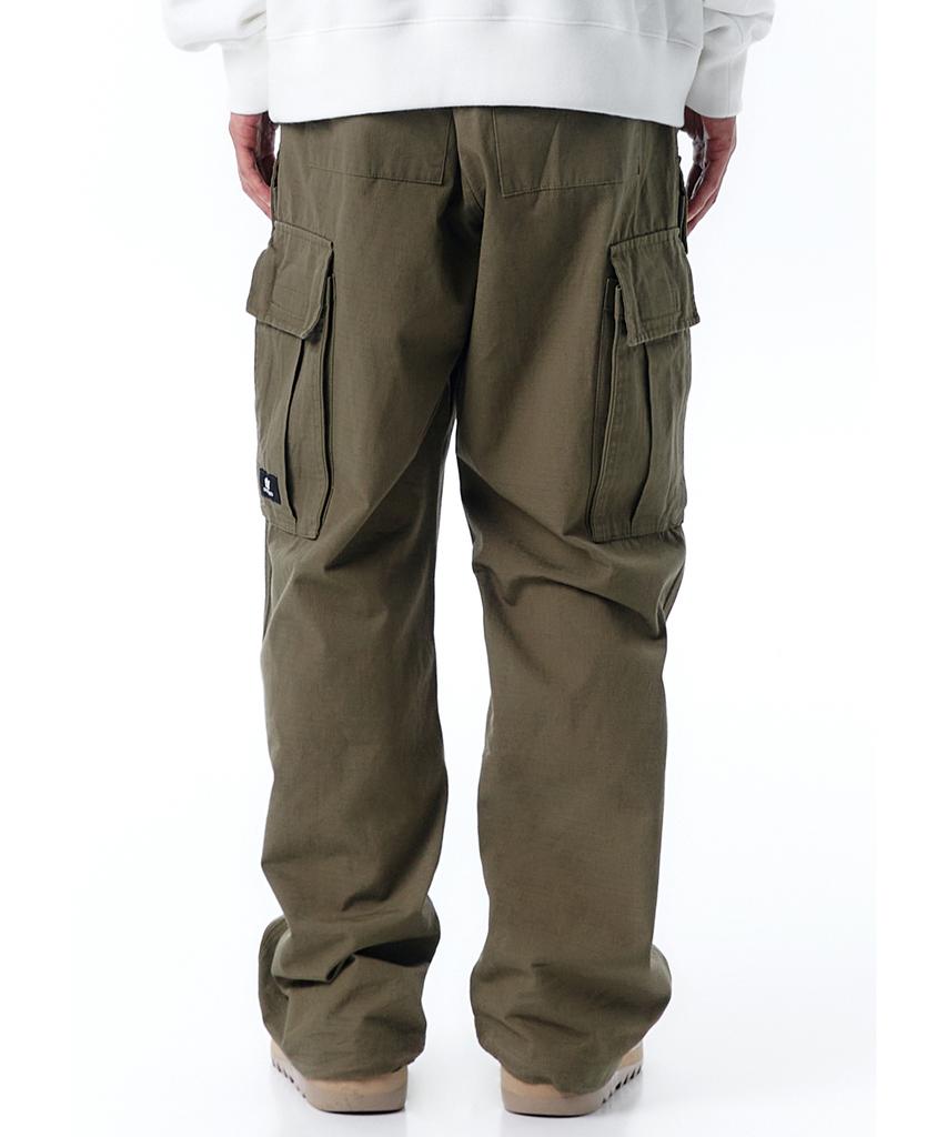 OHY Unbalance Cargo Pocket Rip Pants-Khaki