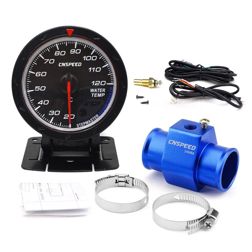 CNSPEED New 60MM Car Water Temperature Gauge 20-120℃ Celsius Water Temp Meter With Water Temp Joint Pipe Sensor Adapter 1/8NPT