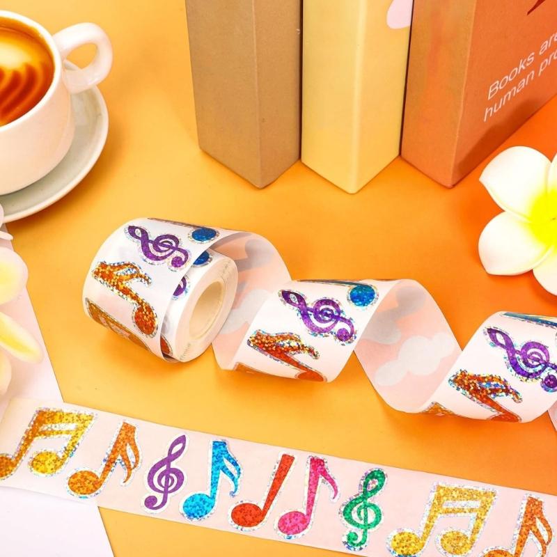 Colorful Glittering Musical Note Sticker Peeling and Stick Waterproof Decoration Adhesive Decal for Classroom Decors