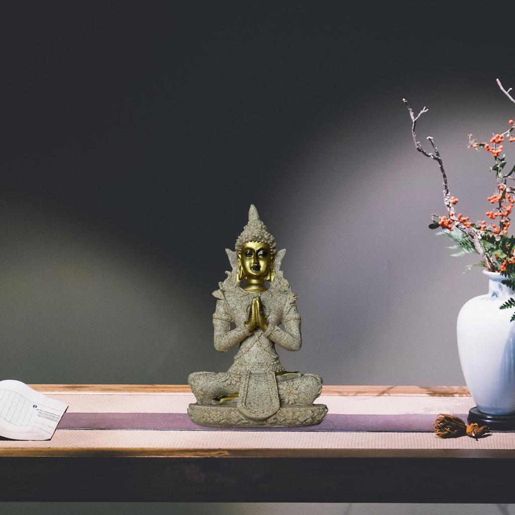 Thai Buddha Figurine Fengshui Resin Buddha Statue for Bookshelf Cabinet Home