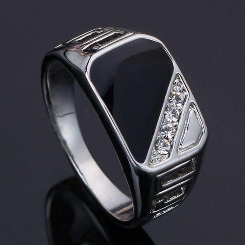 Ring Classic Square Men'S Ring Hand Jewelry Geometric Diamond Set