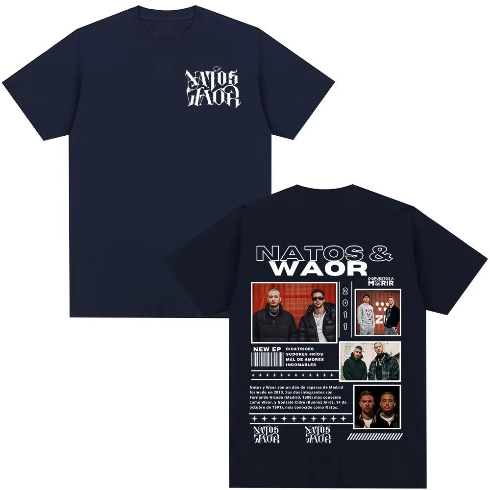 Natos Waor Baumwoll-Herrenhemd Sommer Oversized Albumgrafiken Hemden Damen Kurzarm Streetwear T-Shirt