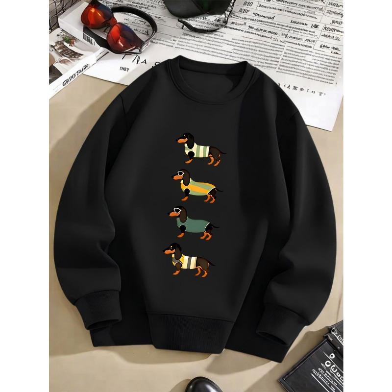 Kids Sweatshirt Cartoon Dachshund Pullover Sweatshirt - Long Sleeve Casual Top with Swimwear Print for Autumn And Winter