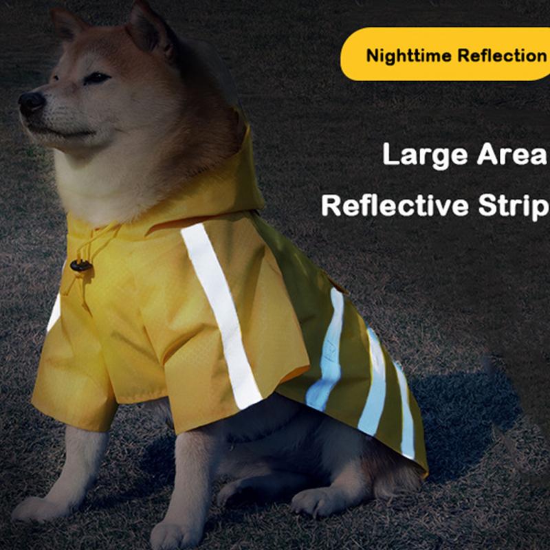 Dog Raincoat Hooded Cloak Waterproof Poncho with Reflective Stripes Rainy Day Outdoor Cloak Style Hooded Dog Raincoat