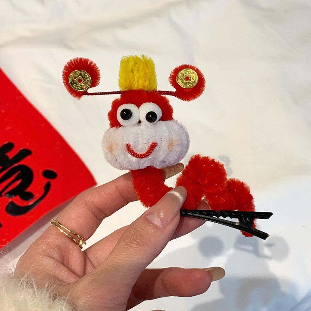 Cartoon Chinese New Year Headwear God of Wealth Cute Animals Hair Clip Red Snake Hairpin  Children