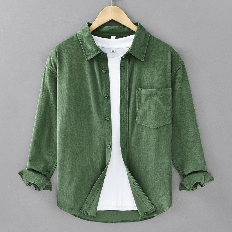 Spring and Autumn Japanese Style Vintage Long Sleeve Shirt Men Pure Cotton Corduroy Casual Shirt Pink Loose Easiest for Match New Arrival