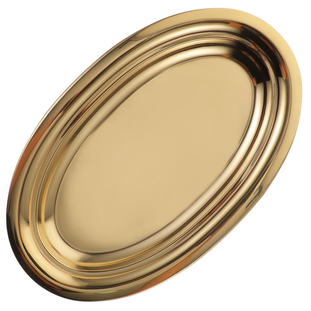 1pc Oval Plate Stainless Steel Food Plate Compact Snack Dish Rustproof Serving Tray For Home Restaurant Bar Breakfast Pastry