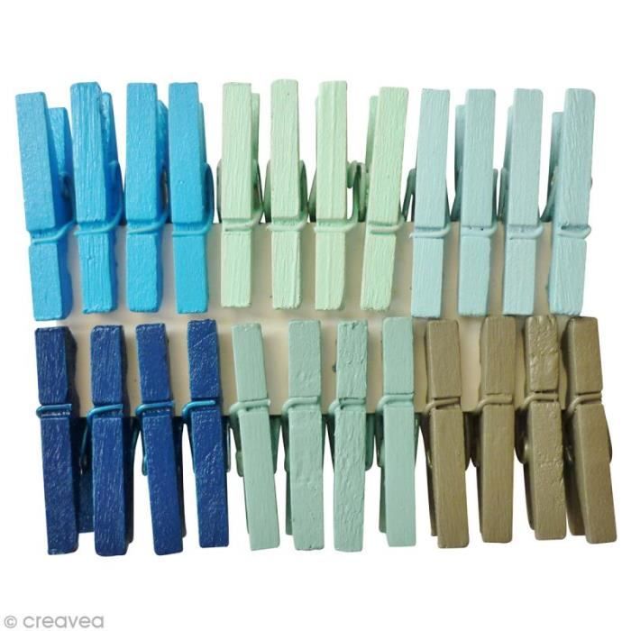 Pinces à linge 2,5 cm - Couleurs Océan - 24 pcs
