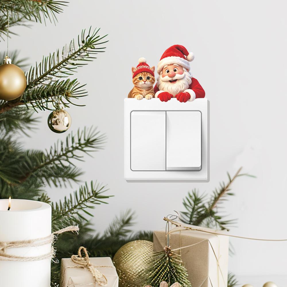 Christmas Santa Cat Switch Plate Wall Sticker Self Adhesive Removable Living Room Bedroom