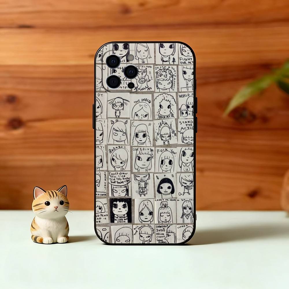 Art of Japan Y-Yoshitomo Nara Phone Case For iPhone 17, 16,15,14,13,12,11 Plus,Pro Max, Others Soft Black Cover
