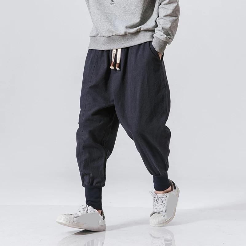 Men's Spring and Autumn Four Seasons Thin Section of The Plus Size Solid Colour Casual Hundred Harness Trousers Harlan Casual Trousers