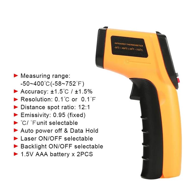 LCD Digital Laser Temperature  Meter Gun High-precision Infrared Thermometer -50~400°C Laser Positioning Non-contact Thermometer