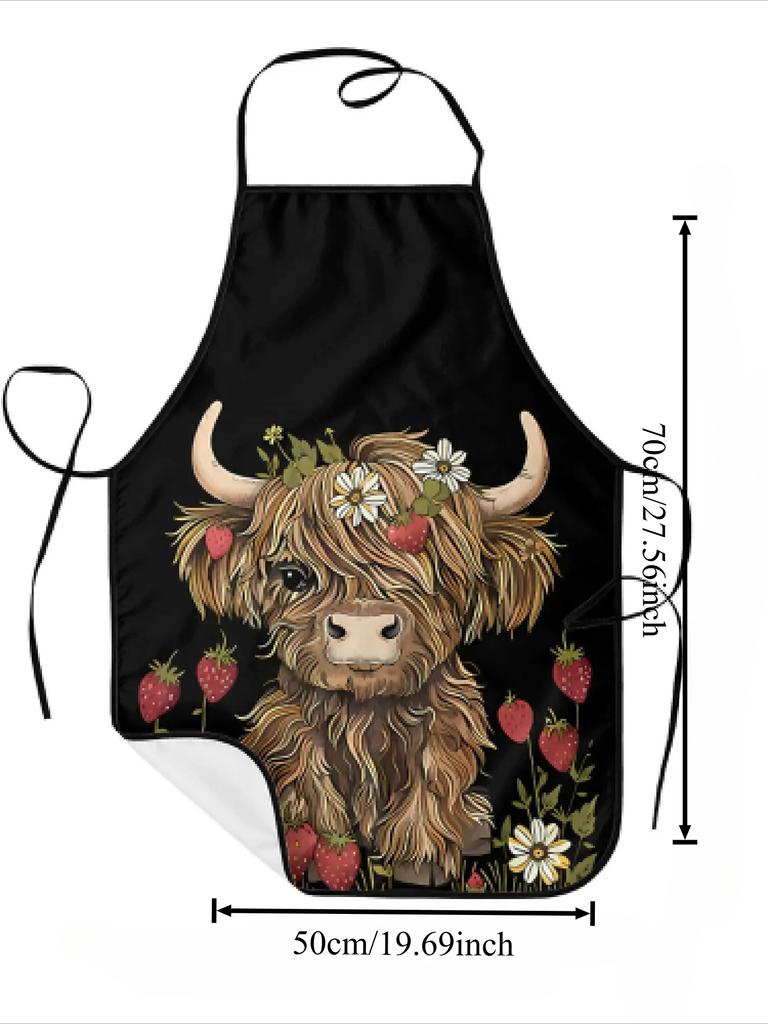 Highland Cow Print Apron, Unisex & Stain-Resistant Easy To Wash, Universal Apron for Cooking & Baking