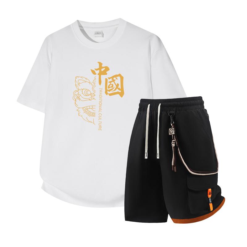 Men's Short Sleeved Set Summer Short Sleeved Slim Fit Upper Garment Men's Two-piece Set