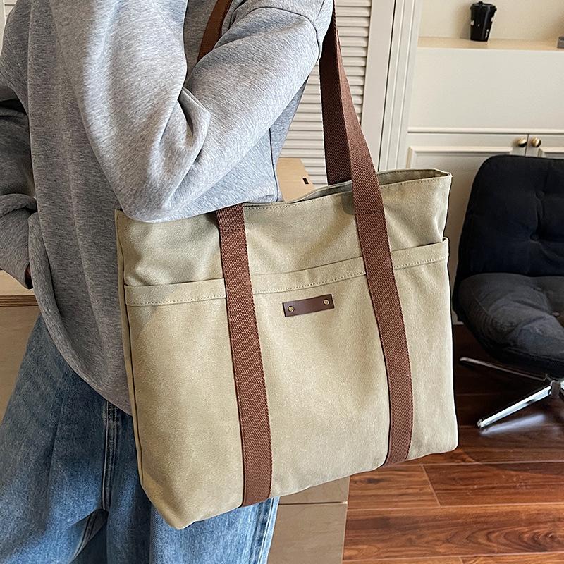 2025 New Tote Bag Bag Women's Shoulder Bag College Student Versatile Commuting Large-capacity Casual Canvas Make-up Bag