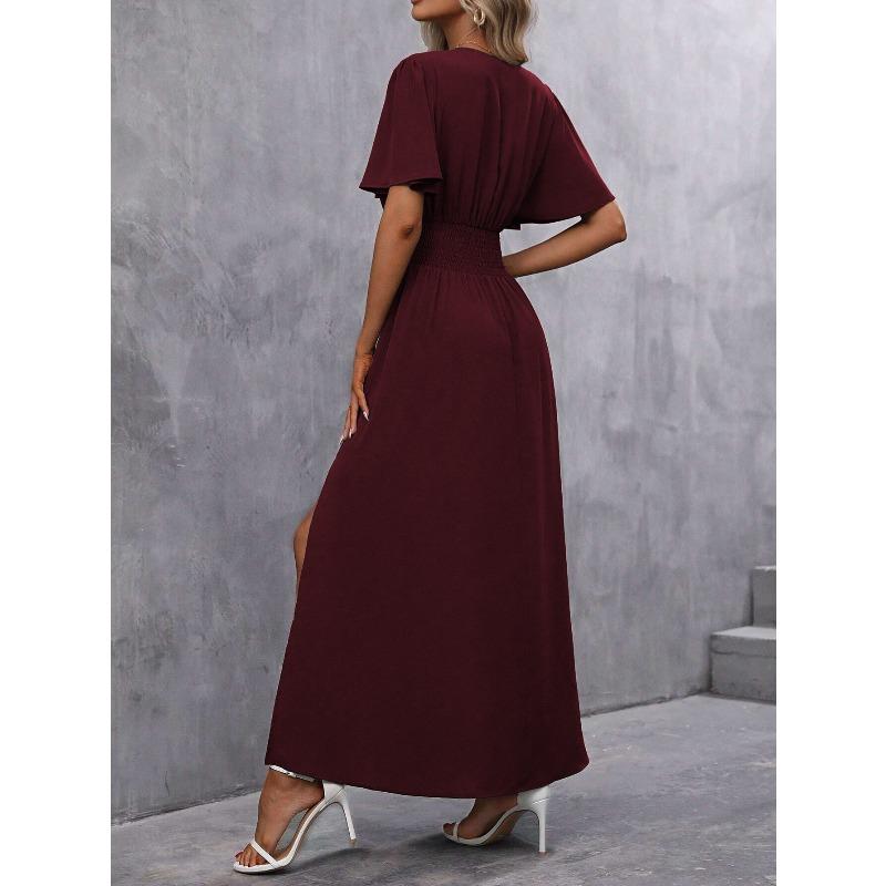 DAFIFY Dámská móda Léto Jaro Jednobarevný potisk Neformální šaty s krátkým rukávem a výstřihem do V s vysokým pasem